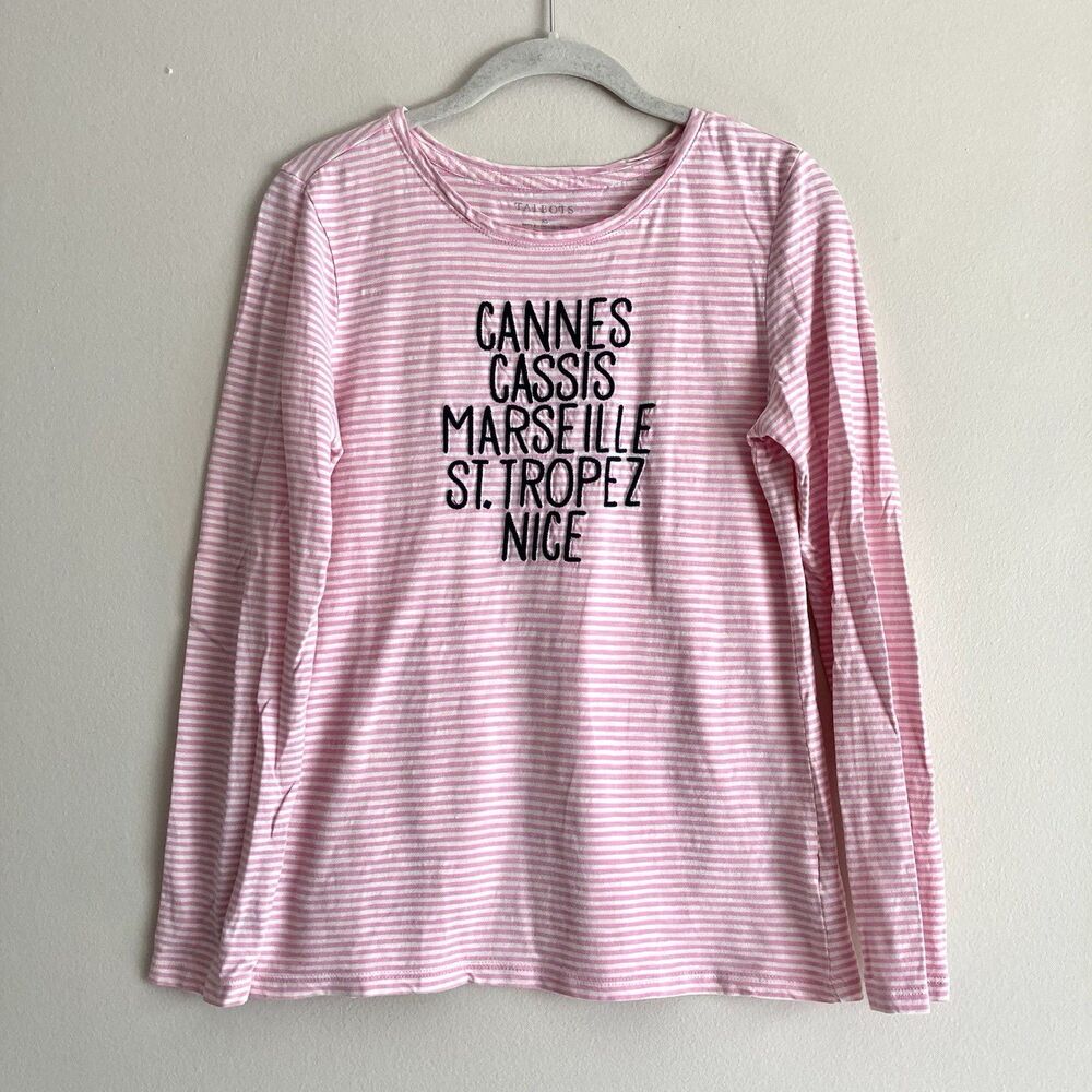 Talbots Top Womens XS Pink Striped Embroidered Destination Embroidered France